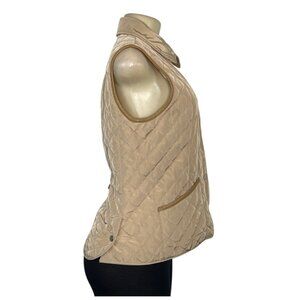 Massimo Dutti Womens Quilted Tan Vest Outerwear Button Closure & Pockets Size M